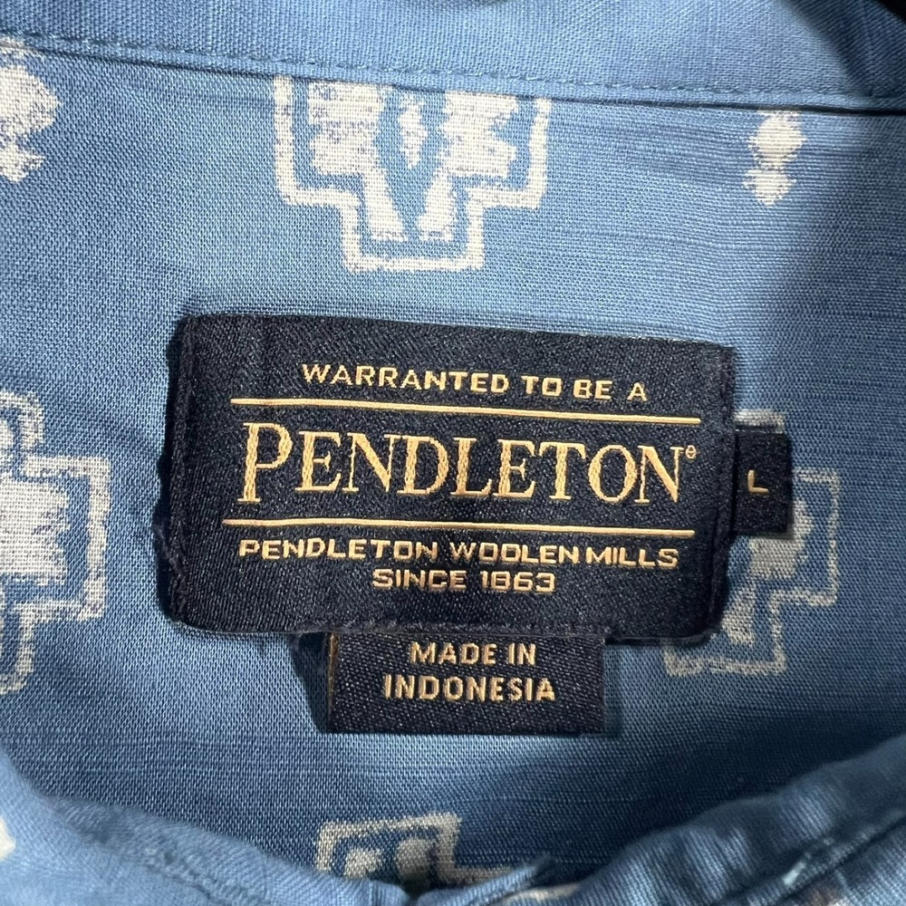 Pendleton Shirt Mens Large Blue Geometric Short Sleeve Button Comfort New - Picture 2 of 15